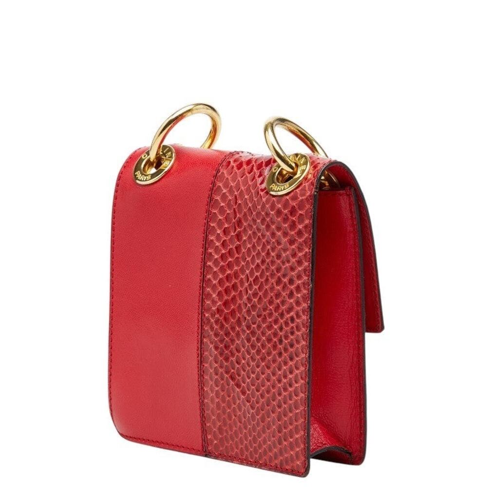 Celine Python Logo Chain Shoulder Bag Red - Picture 10 of 12